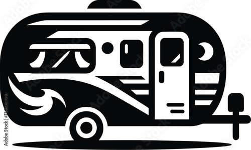  Camp Trailer Silhouette, Camper Icon, Black Vector Design