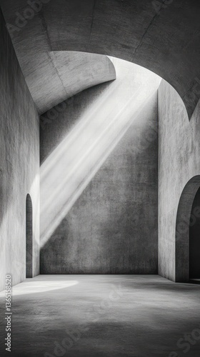 Sunbeam illuminates arched concrete interior