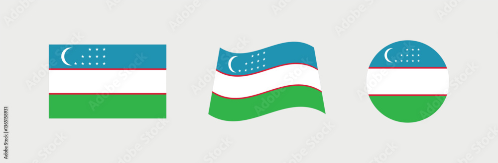 Obraz premium Vector Uzbekistan National Flag icon collection. Flag set of Uzbekistan various styles.
