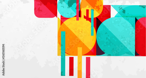 Squares, circles and triangles and grainy noisy texture. Vector Illustration For Wallpaper, Banner, Background, Card, Book Illustration, landing page