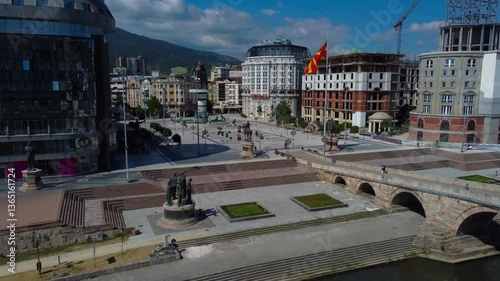 Drone retreating from Macedonia Square in Skopje City Centre - Macedonia photo