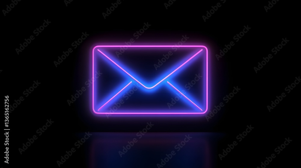 Glowing neon envelope mail icon animation on a black background, representing sending mail. Glowing neon envelope mail icon animation on a black background, representing sending mail.
