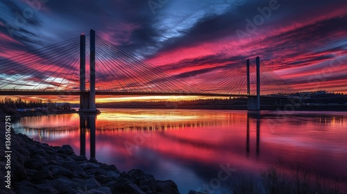 Kennewick, Washington - Ed Hendler Cable Bridge over Columbia River photo
