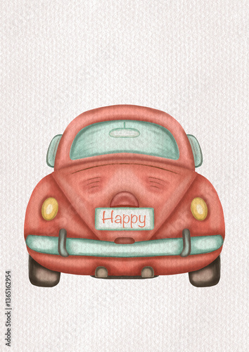Happy Саr watercolor illustration
