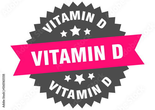 vitamin d. vitamin d round pink label isolated on transparent background