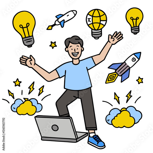 Creating viral content: person "launching" an idea that spreads