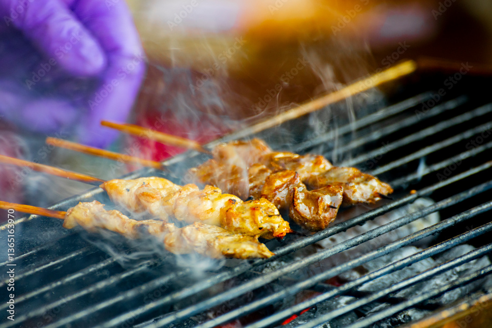 custom made wallpaper toronto digitalseveral meat skewers sizzle on the charcoal grill