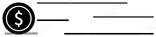 Wallpaper Mural Black dollar coin with parallel horizontal lines suggesting motion, speed, and growth. Ideal for finance, savings, investment, transactions, economy monetary growth advertising. Flat simple Torontodigital.ca