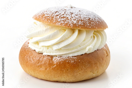 Swedish semla a shrove bun isolated on white background.