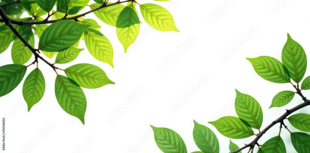 Fototapeta premium Isolated Branches with Leaves on White Background, forest floor, branches