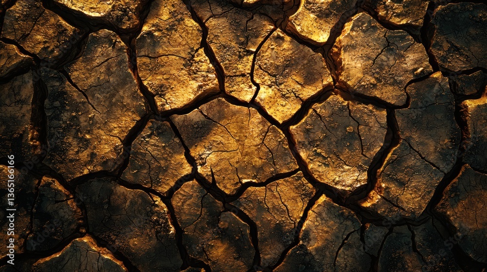 A dry, cracked riverbed due to deforestation, illustrated in 3D-rendered clay aesthetic A dry, cracked riverbed due to deforestation, illustrated in 3D-rendered clay aesthetic