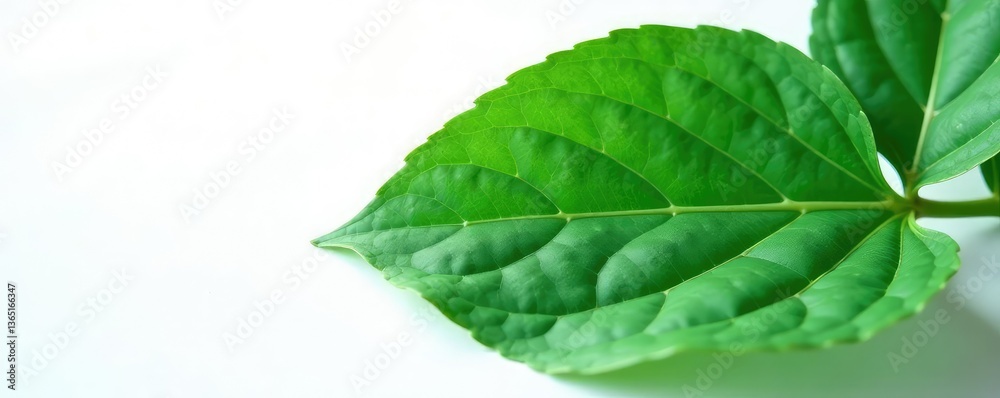 Fototapeta premium Large leaf with veins isolated on white sheet, leaf, botanical