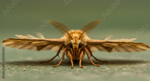 Detailed macro shot of a T-shaped plume moth revealing intricate wing textures photo