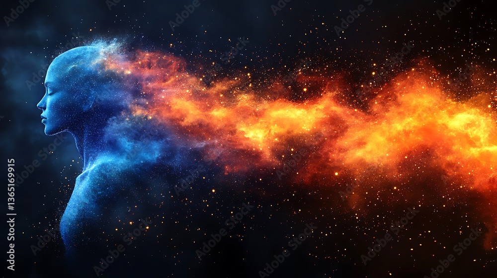Fototapeta premium A human silhouette merging with nebulous cosmic celestial energy