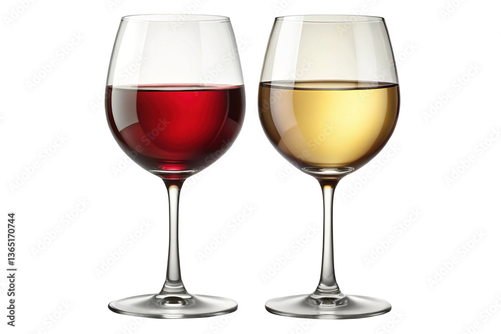 A Pair of Elegant Wine Glasses One Filled with Red Wine and the Other with White Wine on transparent Background A Pair of Elegant Wine Glasses One Filled with Red Wine and the Other with White Wine on transparent Background