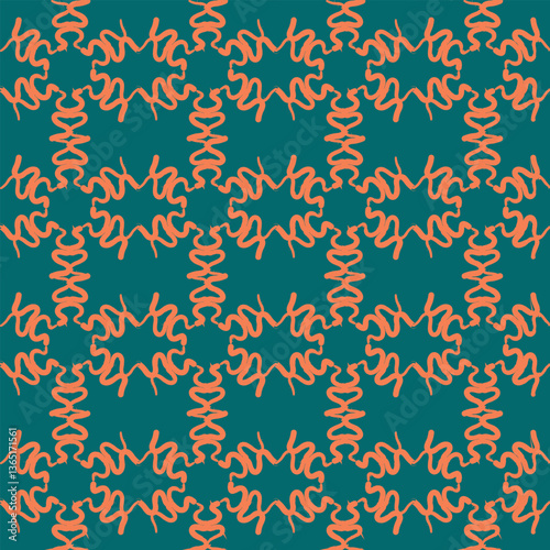 A pattern of orange and blue shapes