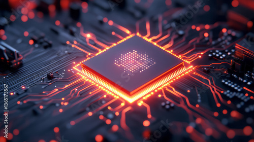 A sophisticated digital depiction of an advanced microcontroller chip with a cube-shaped core and