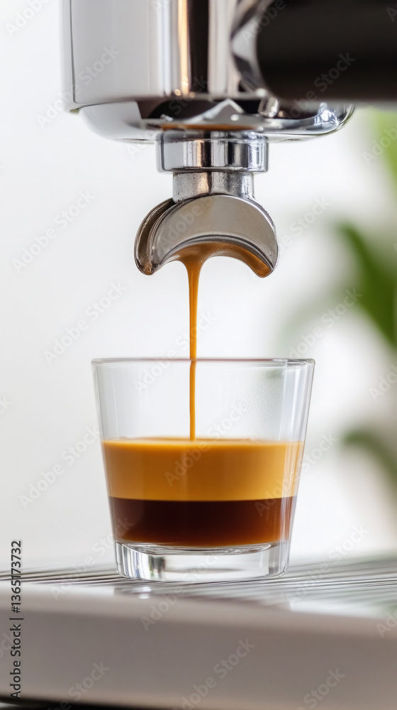 Slow motion capture of espresso dripping into glass for coffee lovers