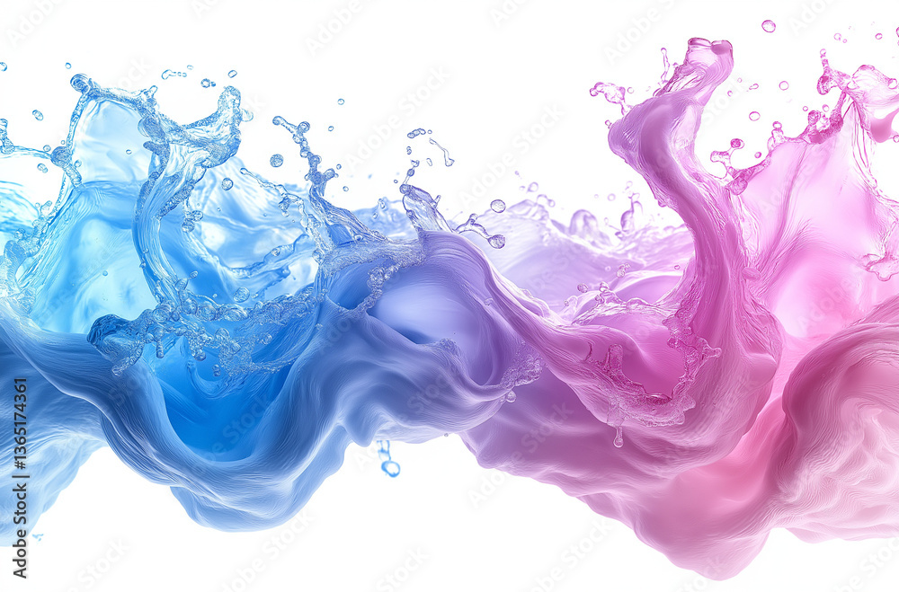 Fototapeta premium Blue and Pink Abstract Background with Flowing Liquid Paint on White