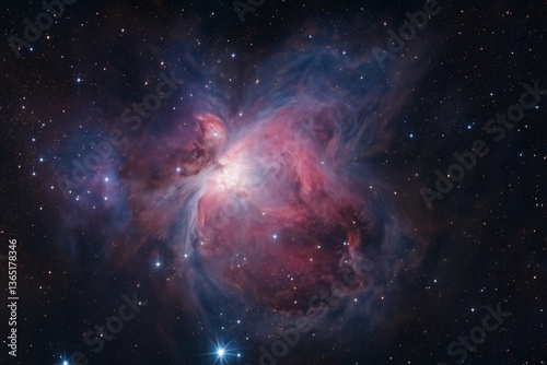Pink and blue nebula glowing in deep space