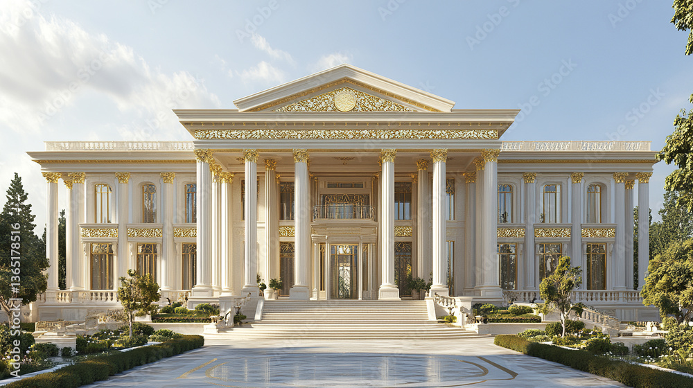 Obraz premium grand neoclassical mansion with intricate gold details and columns
