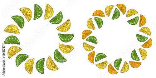 Lime Lemon Orange slices Circle Frame border Minimalistic Pop Art Copy space Template concept Set 2