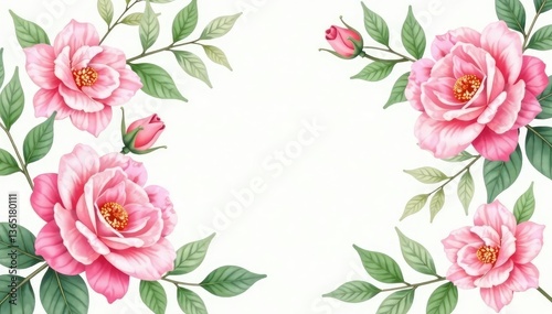 Delicate watercolor roses & leaves, blush pink & green hues, watercolor, vintage