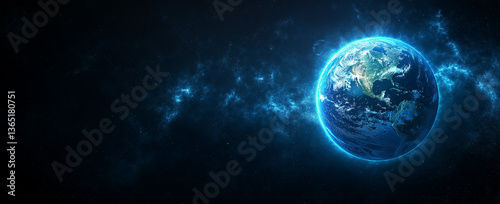 Wallpaper Mural Abstract Digital Network with Glowing Blue Planet Earth on Dark Background Torontodigital.ca