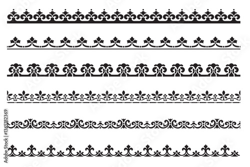 Set of decorative seamless ornamental border - Vector modular