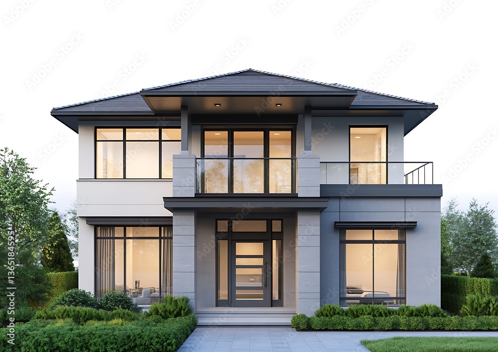 Fototapeta premium 3D rendering of a simple two-story house plan