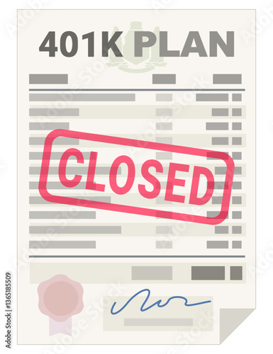 401k plan with red "CLOSED" stamp in flat design style (cut out)