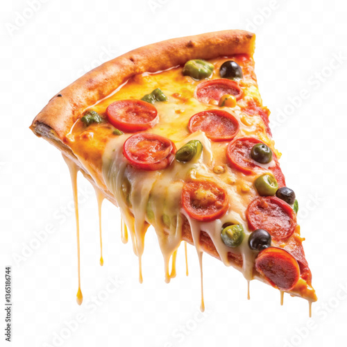 realistic delicious hot and fresh pizza dripping isolated on white background