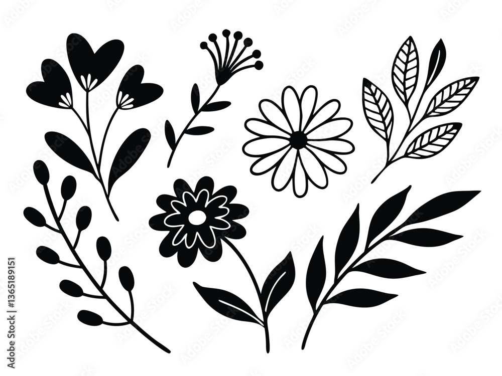 Minimalist Floral Doodle Set | Hand-Drawn Botanical Line Art Collection Minimalist Floral Doodle Set | Hand-Drawn Botanical Line Art Collection
