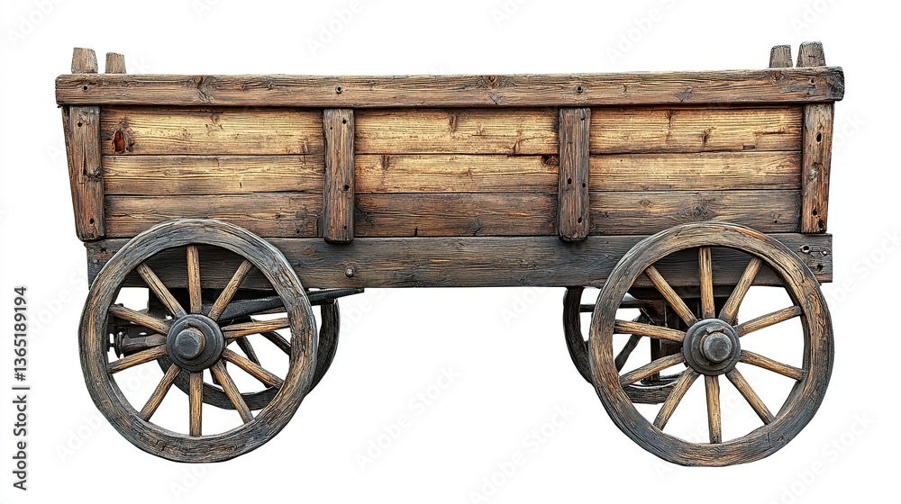 Fototapeta premium Wooden Cart Wagon on Transparent Background --