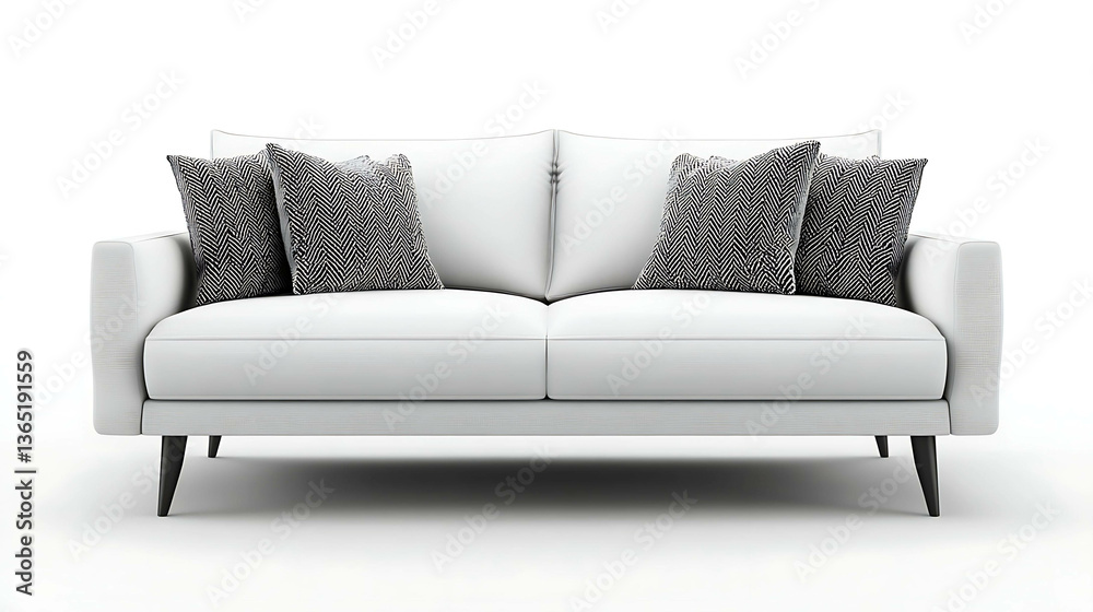 Fototapeta premium A modern white sofa with a textured throw pillow