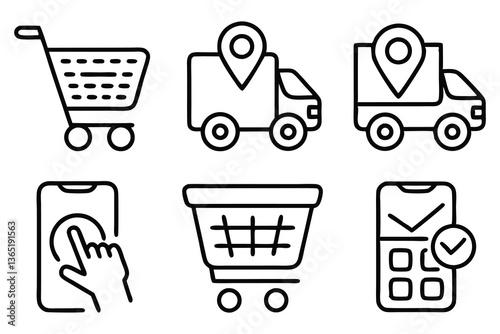 click and collect online shopping editable stroke 