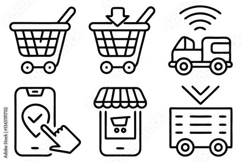 click and collect online shopping editable stroke 