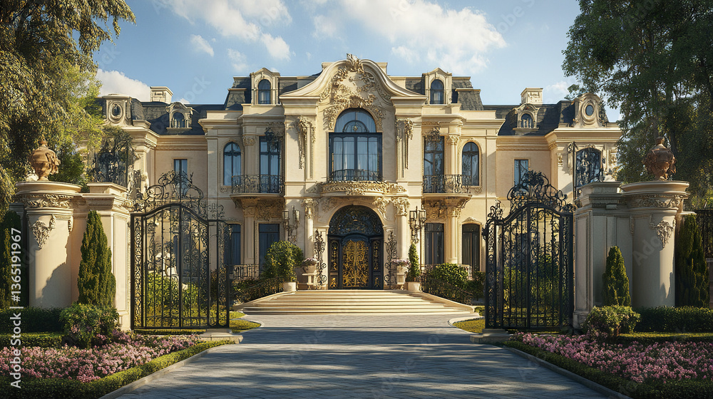 Fototapeta premium grand French chateau with ornate architecture and lush gardens