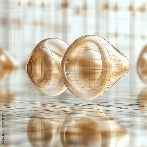 Abstract and transparent sphere shaped objects are reflecting light subtly