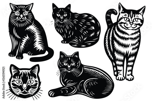 A vector collection of nice Cat silhouettes on a white background.