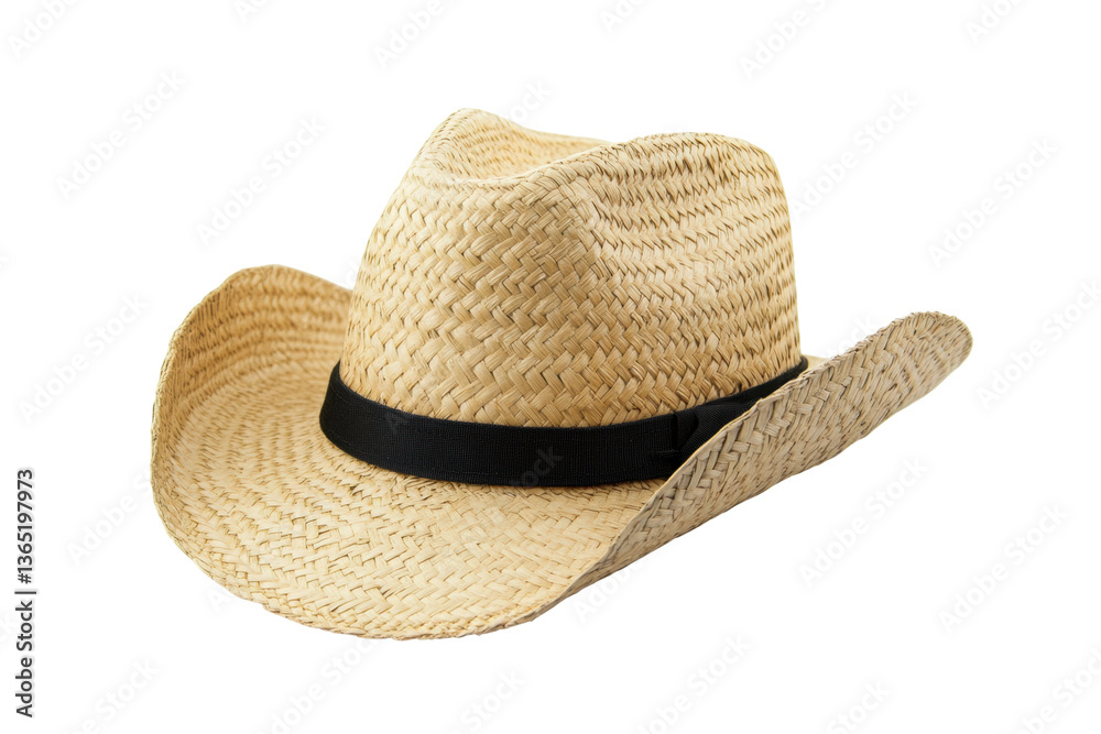 Classic straw cowboy hat with black band on black background, cut out Classic straw cowboy hat with black band on black background, cut out