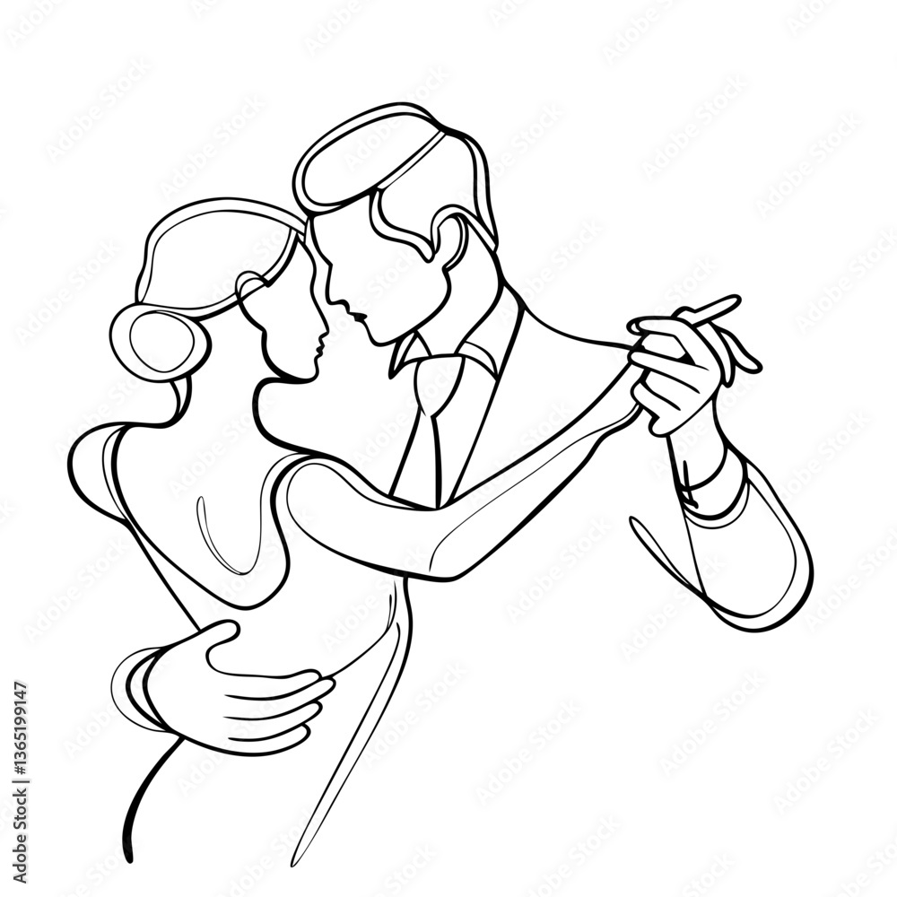 Obraz premium Elegant couple dancing closely in minimalistic line art 