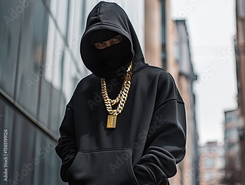 Masked Man for Urban Street Style, Cityscape.