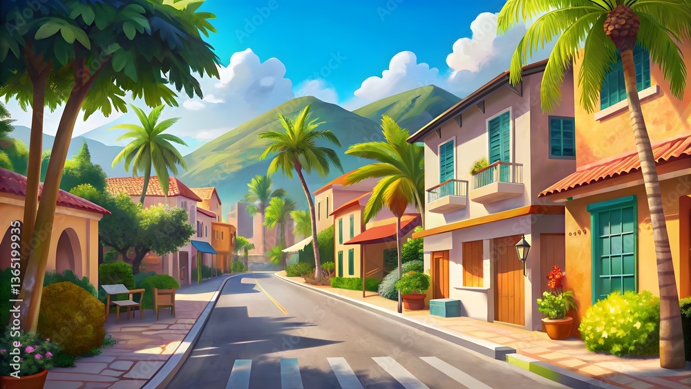 Fototapeta premium Sunny Mediterranean Street Scene