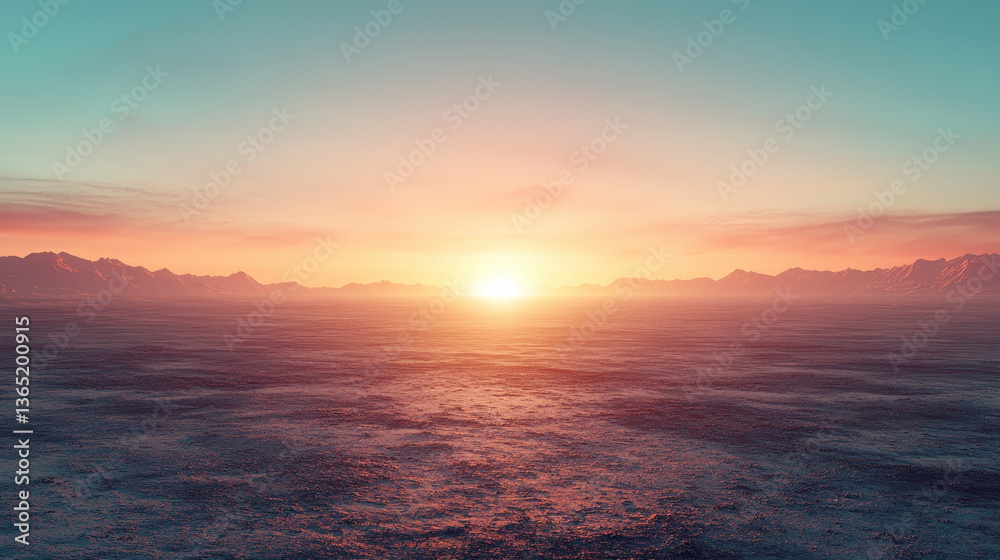 Naklejka premium Glowing border of mystery stretches across the horizon in an ethereal desert landscape