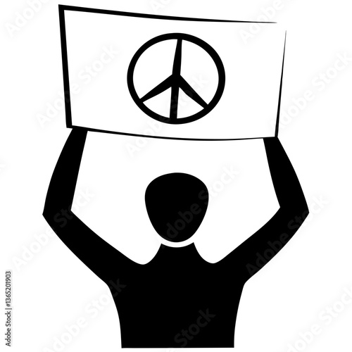 Peaceful protester holding a sign with a peace symbol  