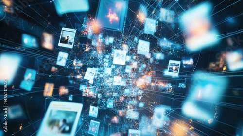 An AI powered automated content moderation system, analyzing online posts for inappropriate or harmful content, Social media tech style