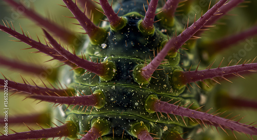 Intricate macro detail of saddleback caterpillar spines displaying nature's complexity