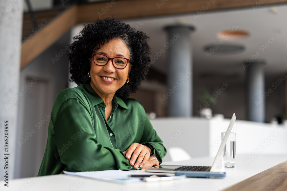 Professional Woman Working in Modern Office Environment with Laptop