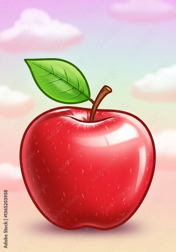 Obraz premium Vibrant red apple gleams softly under pastel sky. AI Generated